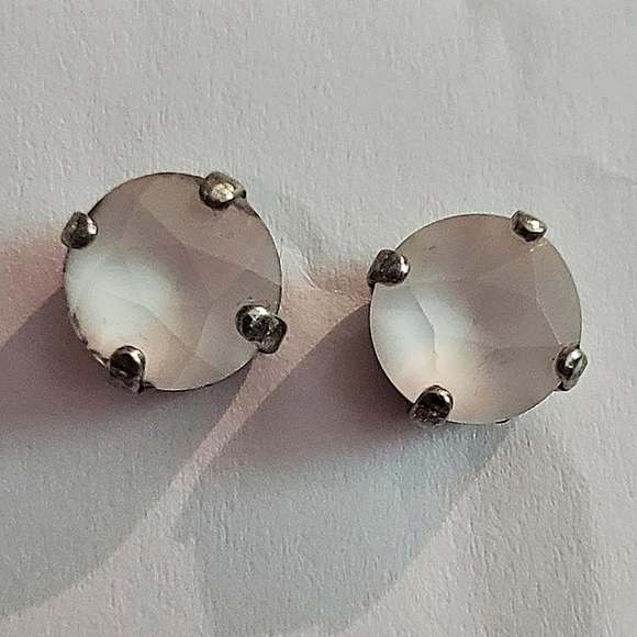 #Sabika Matte White #Opal Fun Studs Antique Silver Setting #Sabika Cut - Picture 5 of 8